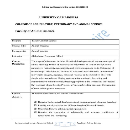 Animal breeding course