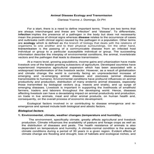 Animal disease ecology and transmission by Dr. C Domingo