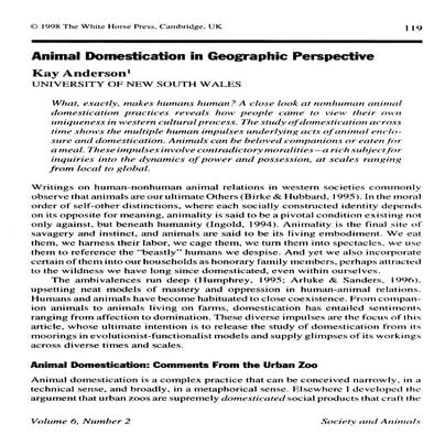 Animal domestication in geographic perspective   kay anderson