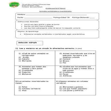 Animales vertebrados e invertebrados