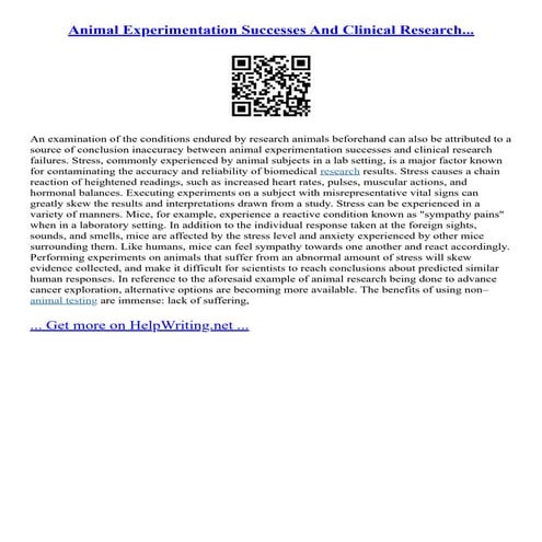 Animal Experimentation Successes And Clinical Research...