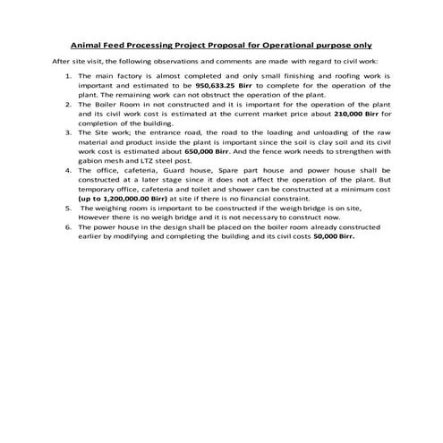 Animal feed processing project proposal