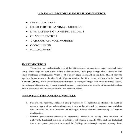 Animal models in periodontics | DOC