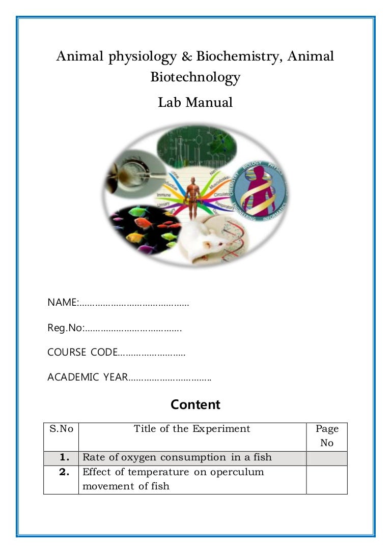Animal physiology and biochemistry lab manual