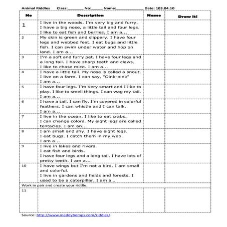 Animal Riddles | DOCX
