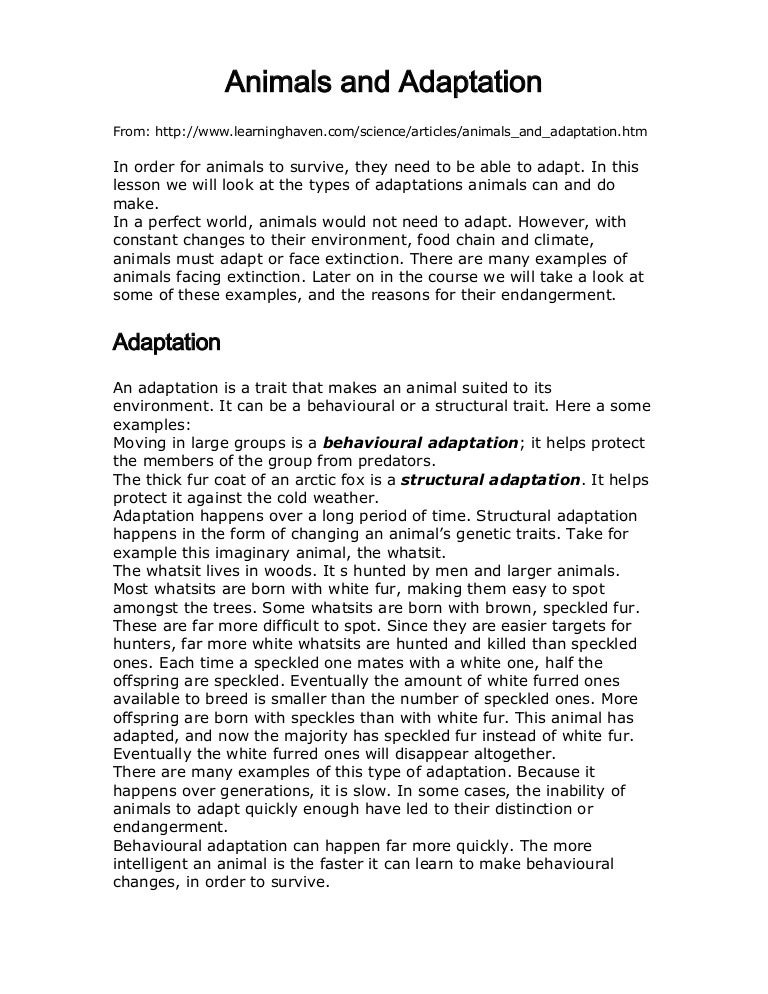 Types of adaptations in animals picture