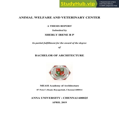 Animal Welfare And Veterinary Center - B.Arch Thesis Report