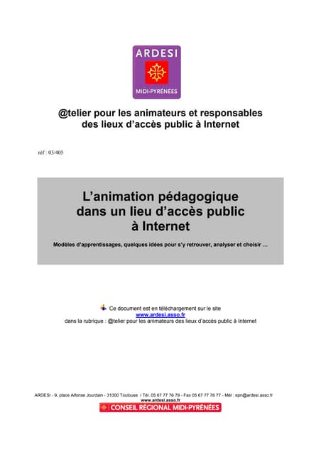 L'animation pédagogique dans un lieu d'accès public à Internet (2003)
