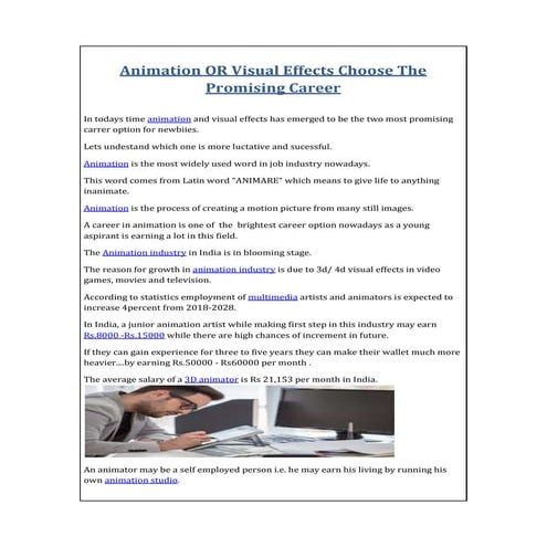 Animation OR Visual Effects Choose The Promising Career