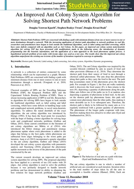 An Improved Ant Colony System Algorithm for Solving Shortest Path Network Pro...