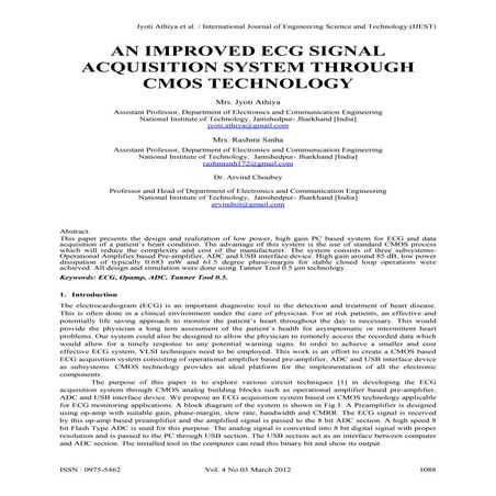 AN IMPROVED ECG SIGNAL ACQUISITION SYSTEM THROUGH CMOS TECHNOLOGY
