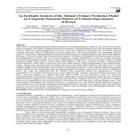 An in depth analysis of the altman’s failure prediction model