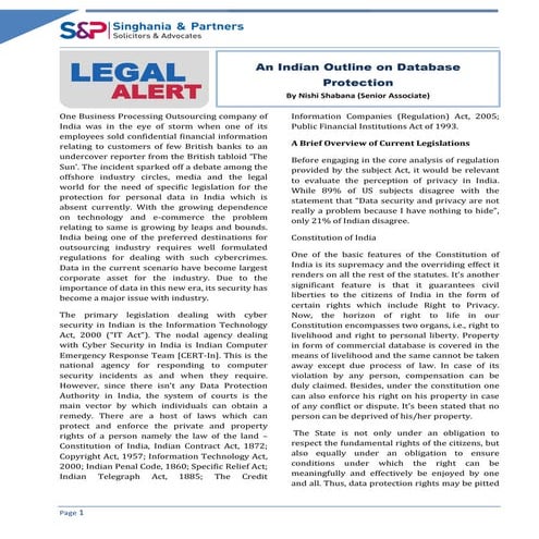 An Indian Outline on Database Protection