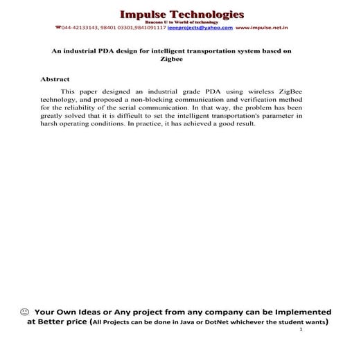 An industrial pda design for intelligent transportation system based on zigbee