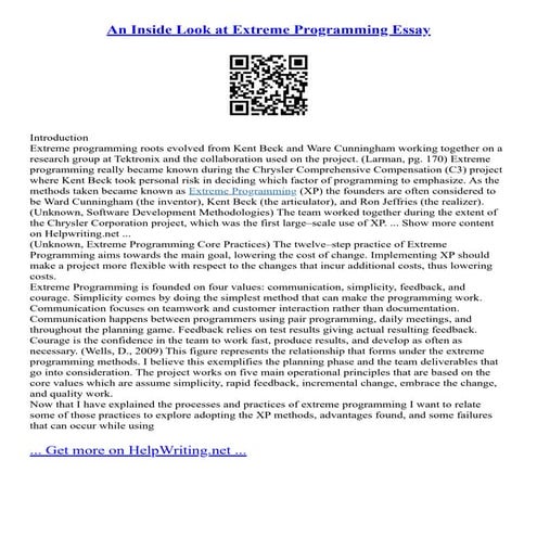 An Inside Look At Extreme Programming Essay