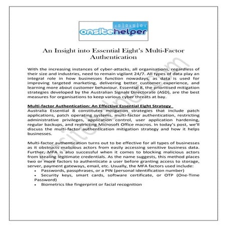 An Insight into Essential Eight’s Multi-Factor Authentication