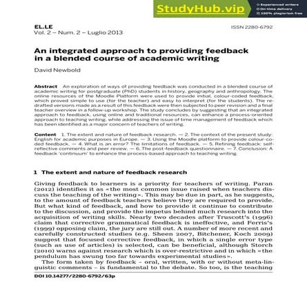 An Integrated Approach To Providing Feedback In A Blended Course Of Academic ...
