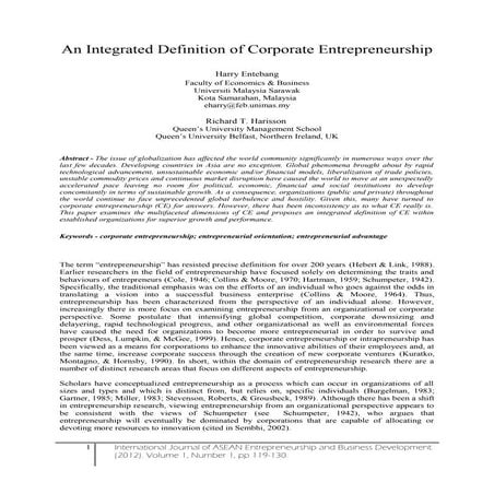 An integrated definition of corporate entrepreneurship by harry entebang and ...