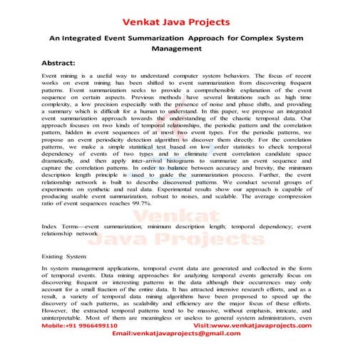 An integrated event summarization approach for complex system management