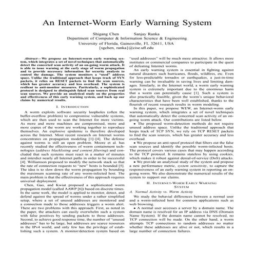 An internet worm early warning system