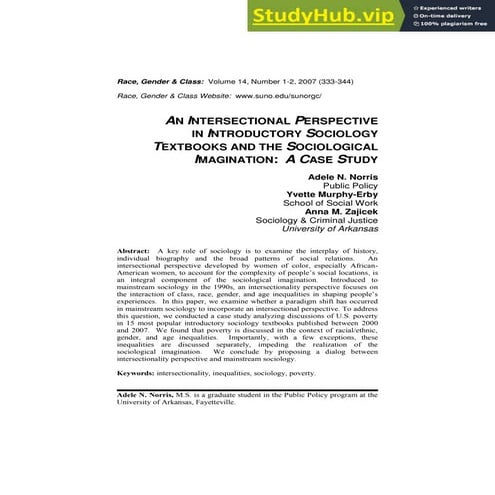 An Intersectional Perspective In Introductory Sociology Textbooks And The Soc...
