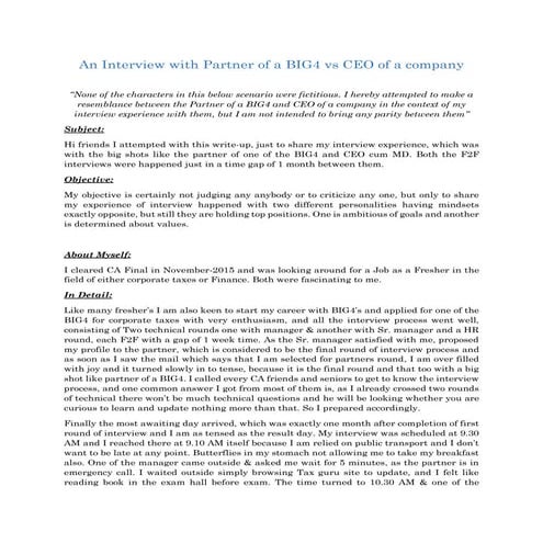 An interview with partner of a big4 vs ceo of a company | PDF