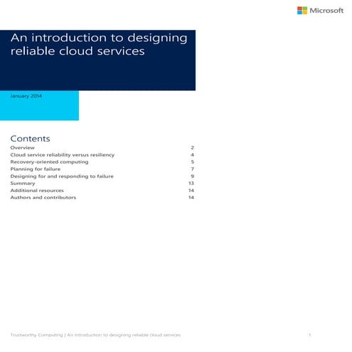 An Introduction to Designing Reliable Cloud Services January 2014