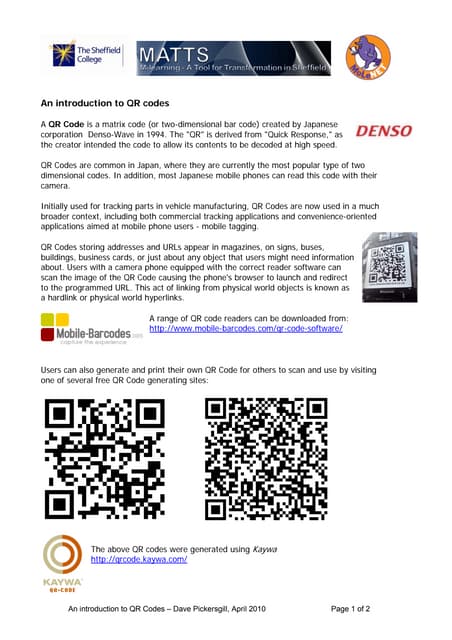 What are qr codes | DOCX