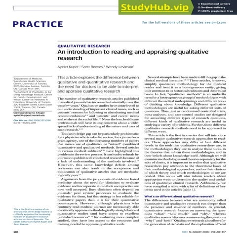 An Introduction To Reading And Appraising Qualitative Research