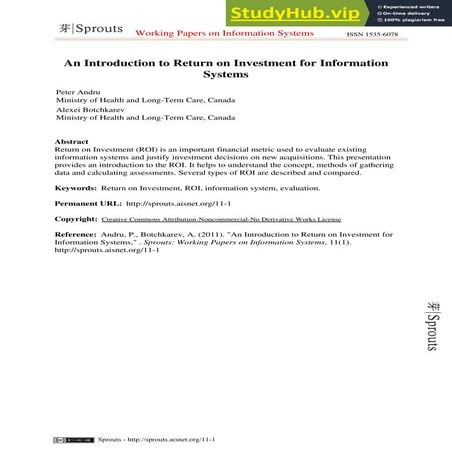 An Introduction To Return On Investment For Information Systems | PDF