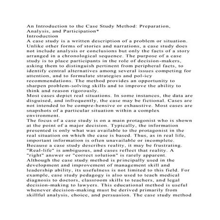 An Introduction to the Case Study Method Preparation, Analysis, and.docx