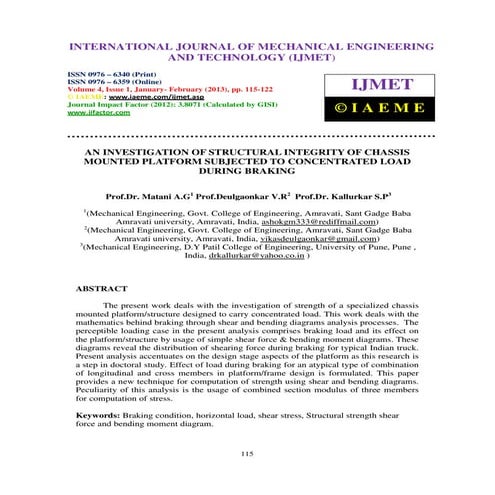 An investigation of structural integrity of chassis mounted platform subjected