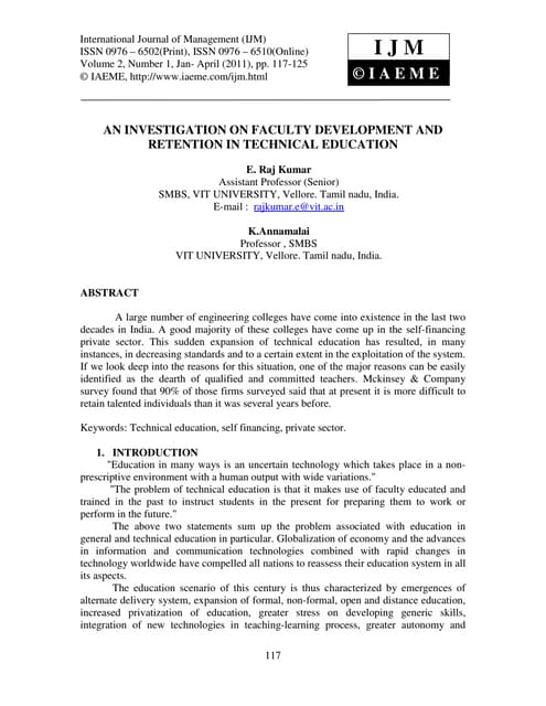 An investigation on faculty development and retention in technical education
