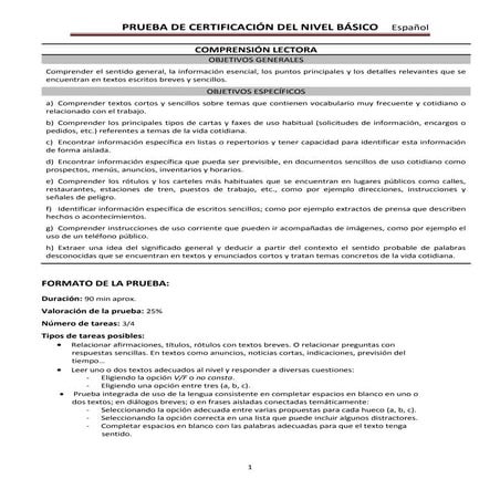 Prueba de Certificación Nivel Básico A2 EOI Baleares