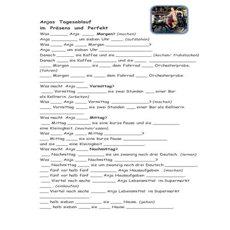 Anjas Tagesablauf im Präsens und Perfekt - Arbeitsblatt
