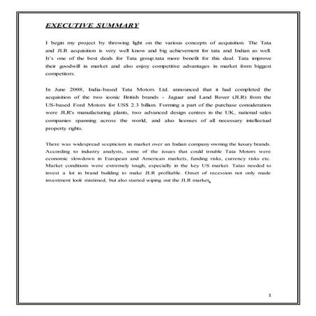 strategic management project on Tata take over Jaguar