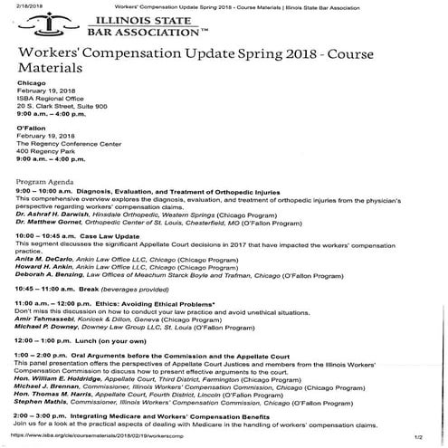 ISBA Workers' Compensation Update - Spring 2018 | PDF
