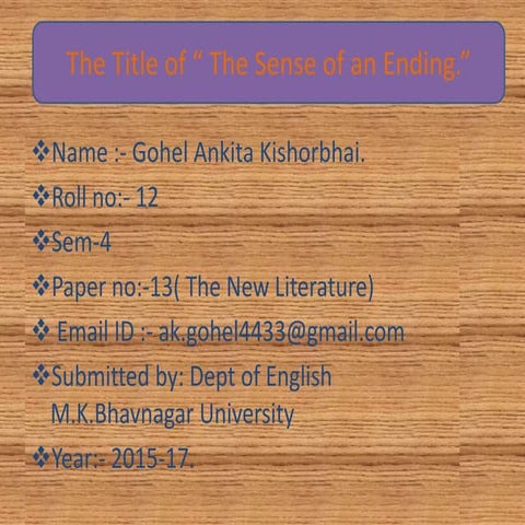 The Tittle of "The Sense of an ending".