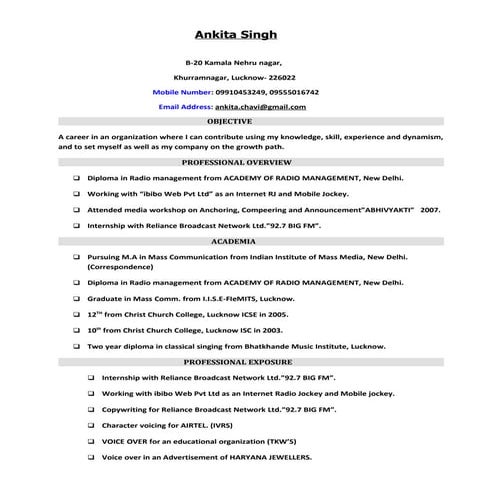 Ankita singh cv2 | DOC