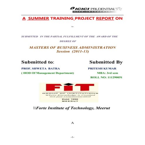 project report on icici