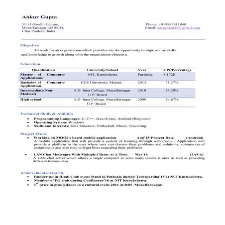 Ankur Gupta Resume | PDF