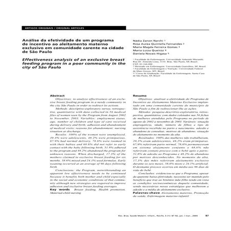 AnáLise Da Efetividade De Um Programa De Incentivo Ao Aleitamento Materno Exc...