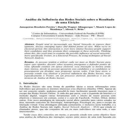 Análise da Influência das Redes Sociais sobre o Resultado de uma Eleição