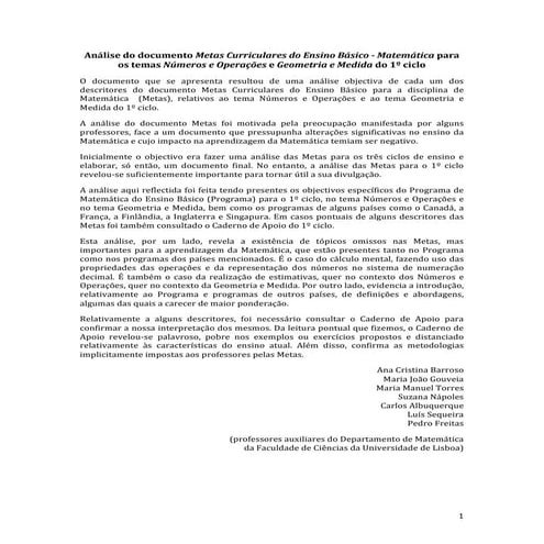 Análise das metas curriculares de matemática