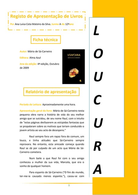 Loucura de Mário de Sá Carneiro rea...