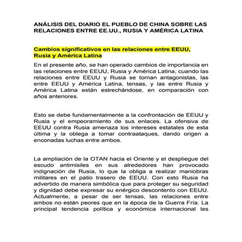 China analiza relaciones EE.UU., Rusia y América latina