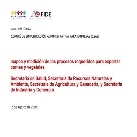 Mapeo y medición procesos requeridos para exportar carnes y vegetales desde H...