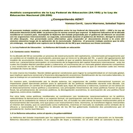 Análisis comparativo de la ley federal de educación
