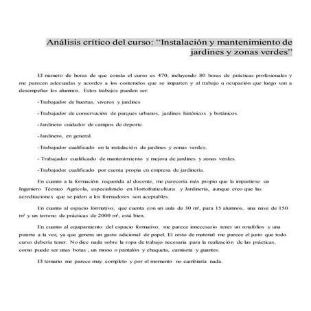 Análisis crítico del curso