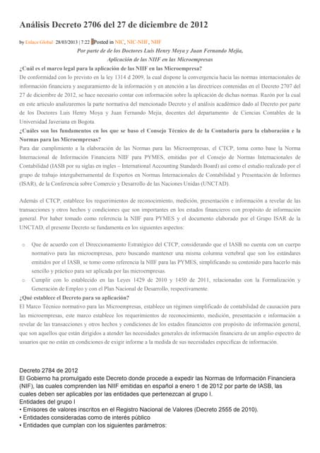 Resumen ley 1314 del 2009 | PDF